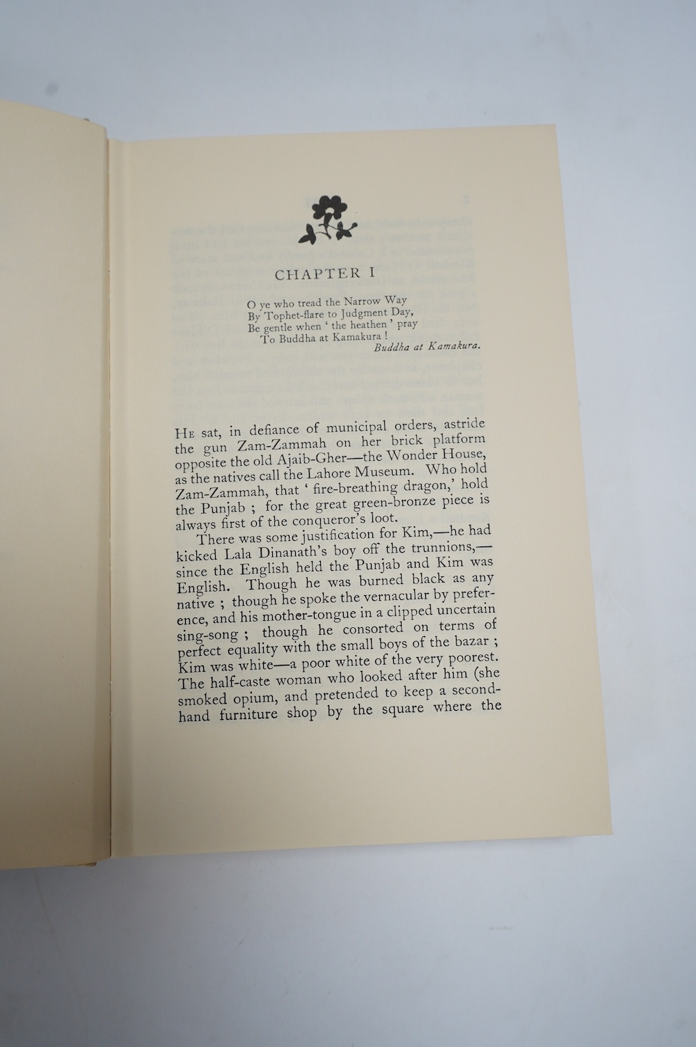 Kipling, Rudyard – Kim, 1st English edition, 8vo, photographic plates, tissue-guard, 2pp. publisher’s advertisement to rear, original red cloth, gilt medallion to upper cover, Macmillan & Co. Ltd., London, 1901. Together